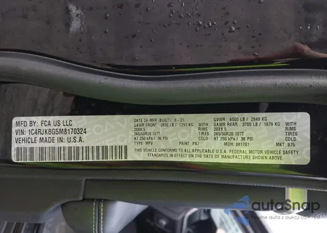 2021 Jeep Grand Cherokee L Limited 4X4 z USA, uszkodzony, nr VIN 1C4RJKBG5M8170324